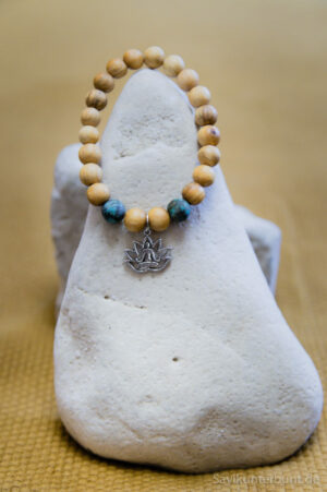Armband Palo Santo Hippie, Anhänger Lotusblume Buddha silber afrikanischer Türkis frosted