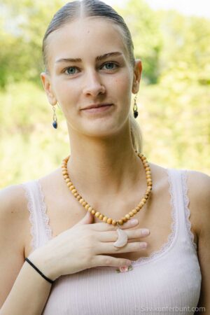Palo Santo Halskette Hippie mit Anhänger Rosenquarz Mond